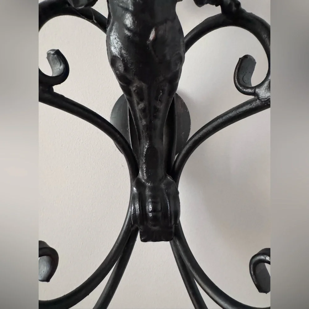 Rare Vintage Pair of Cast Iron Figural Nude/Angel Double Candle Wall Sconces